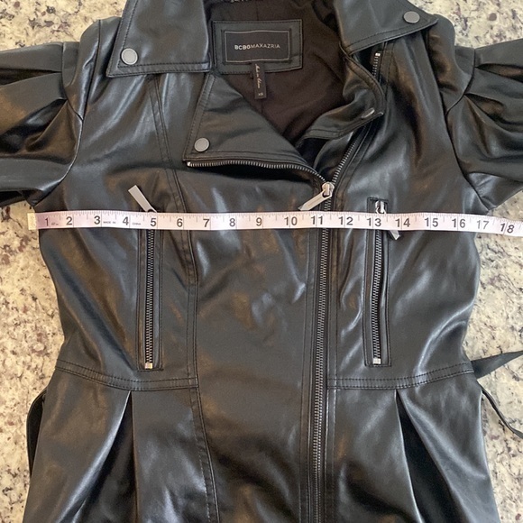 BCBGMaxazria Kinsley Black Vegan Leather Balloon Sleeve Belted Moto Jacket XS - Picture 12 of 16